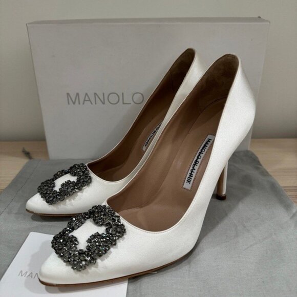 Manolo Blahnik Shoes - Manolo blahnik White Satin Jewel Buckle Pumps White Satin Jewel Buckle Pump